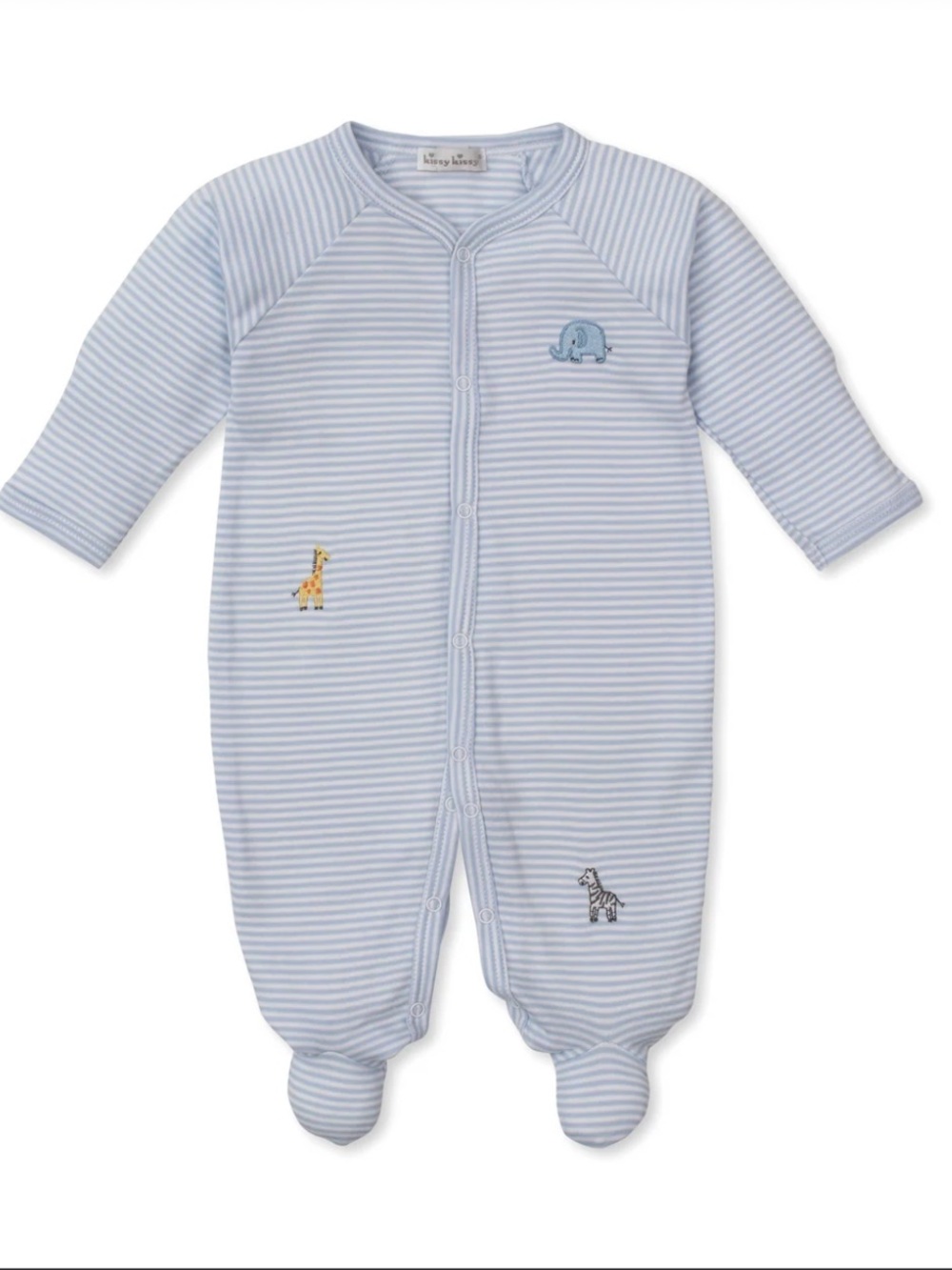 Kissy Kissy Light Blue & White Striped Safari Footie